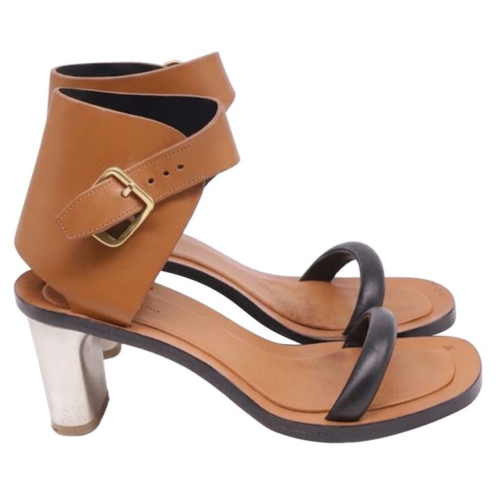 Celine Bam Bam Sandal Heels in Brown Leather